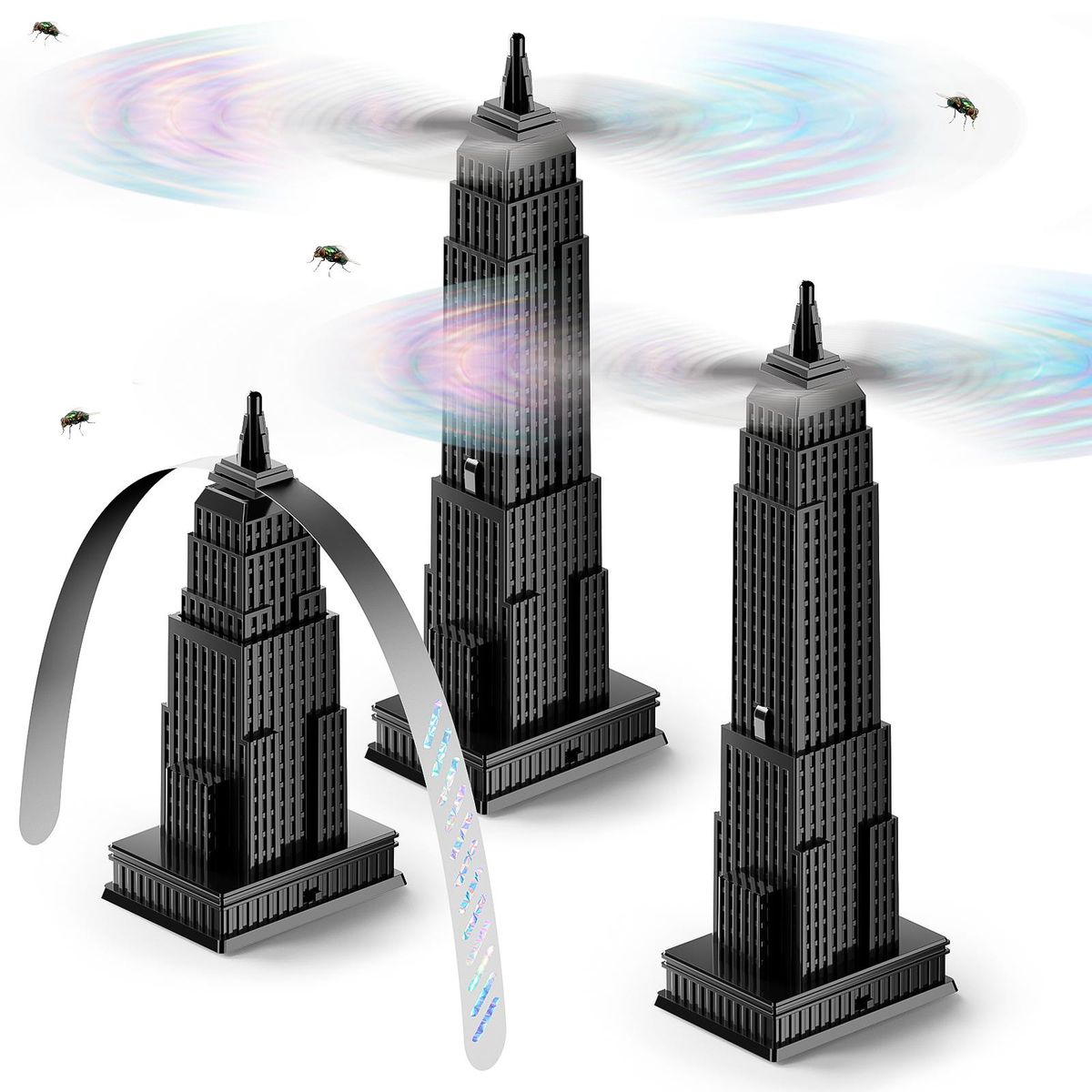 3 Pack Fly Fans For Outdoor Tables Fly Away Bug Repellent Fan Table Top Bug Repellent Fan with Holographic Blades for Outside or Inside Table use Restaurant Party Barbeque