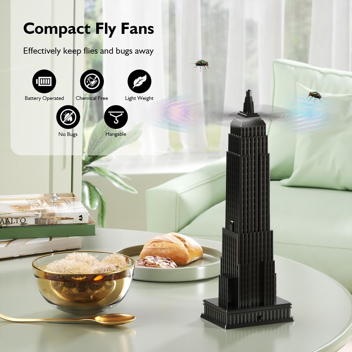 3 Pack Fly Fans For Outdoor Tables Fly Away Bug Repellent Fan Table Top Bug Repellent Fan with Holographic Blades for Outside or Inside Table use Restaurant Party Barbeque
