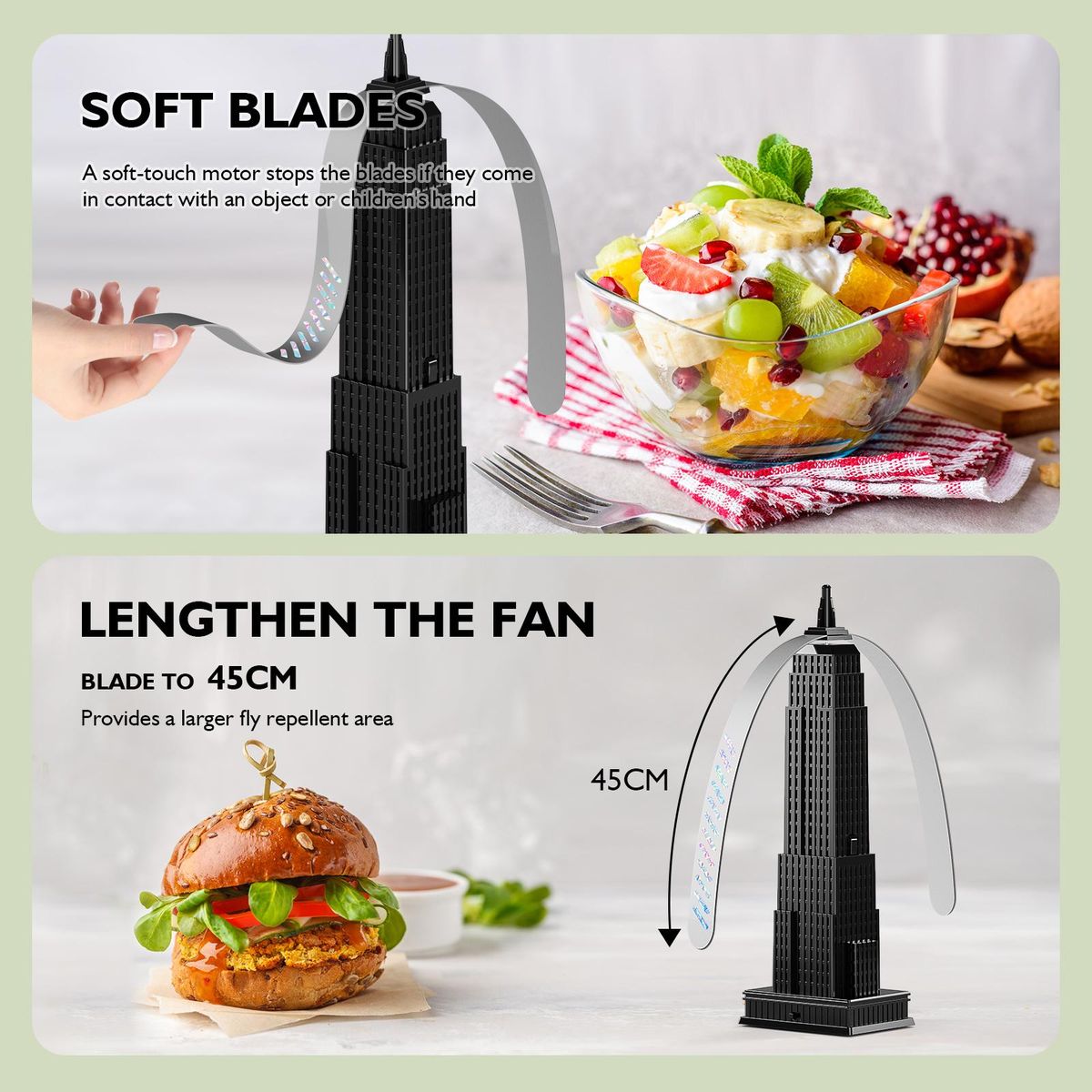 3 Pack Fly Fans For Outdoor Tables Fly Away Bug Repellent Fan Table Top Bug Repellent Fan with Holographic Blades for Outside or Inside Table use Restaurant Party Barbeque