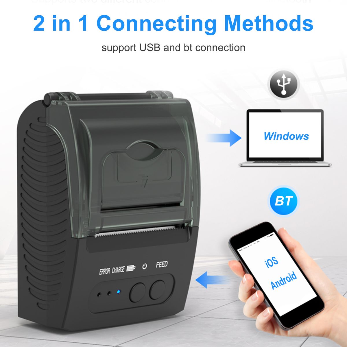 58mm Portable Mini Thermal Receipt Printer USB & BT