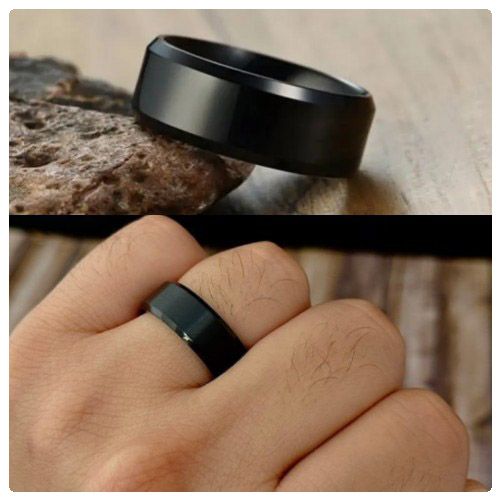 Men Black Matte Finish Stainless Steel 8mm Wedding Band