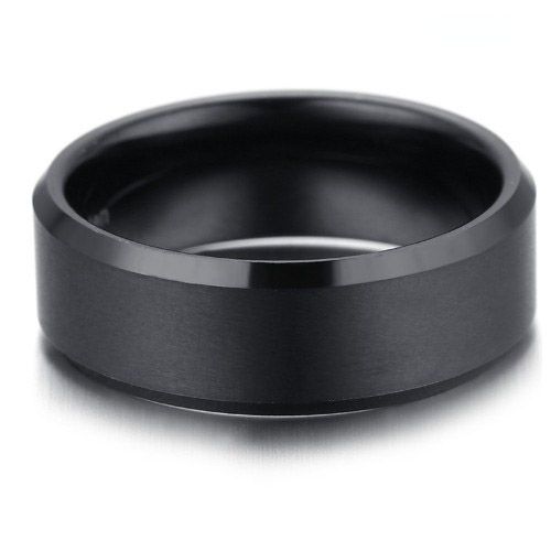 Men Black Matte Finish Stainless Steel 8mm Wedding Band