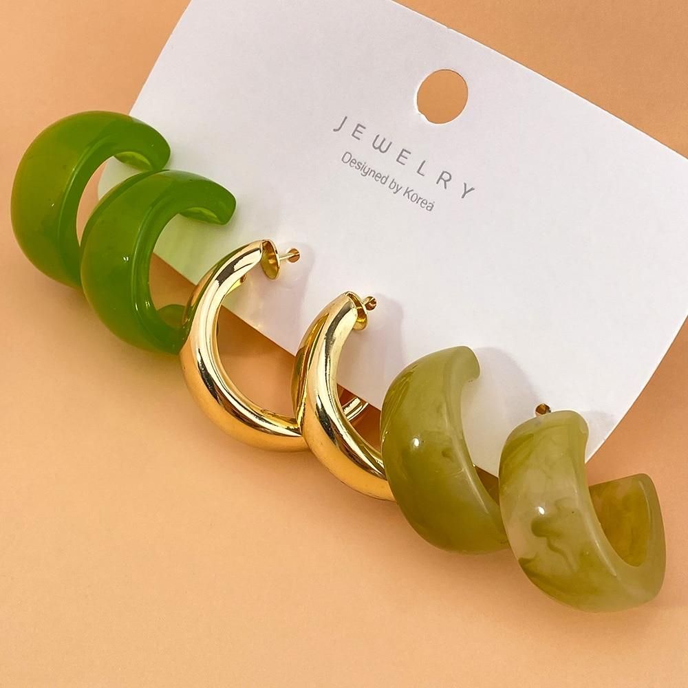 Fashion Trendy Acrylic Alloy Drop Earring Sets for Women Korean Geometry Colorful Acrylic Dangle Earrings Brincos Jewelry Gift