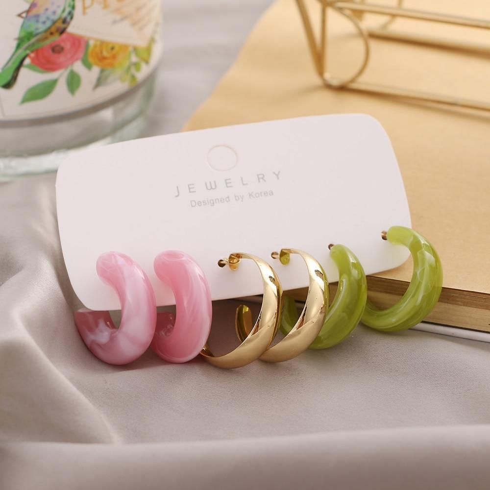 Fashion Trendy Acrylic Alloy Drop Earring Sets for Women Korean Geometry Colorful Acrylic Dangle Earrings Brincos Jewelry Gift