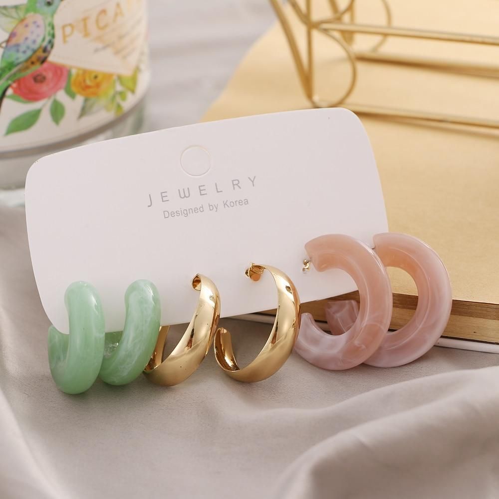 Fashion Trendy Acrylic Alloy Drop Earring Sets for Women Korean Geometry Colorful Acrylic Dangle Earrings Brincos Jewelry Gift