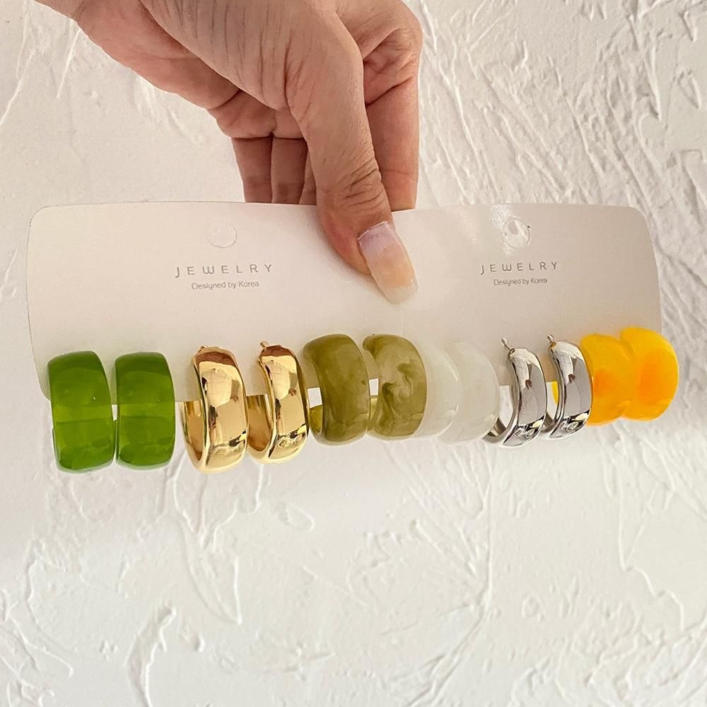 Fashion Trendy Acrylic Alloy Drop Earring Sets for Women Korean Geometry Colorful Acrylic Dangle Earrings Brincos Jewelry Gift