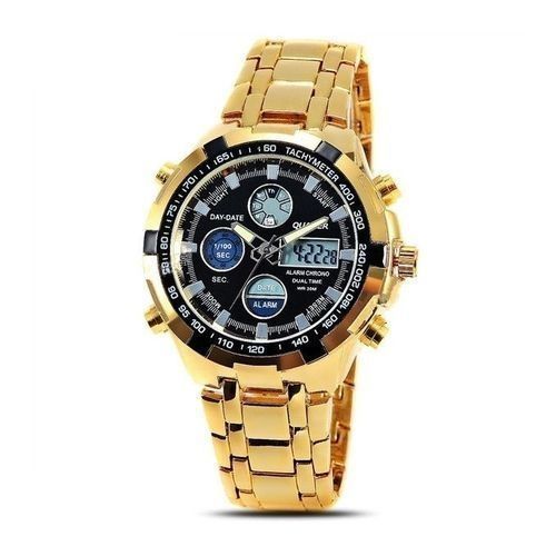 Digital/Analogue Hybrid Black Dial Men's Chain Watch-Gold