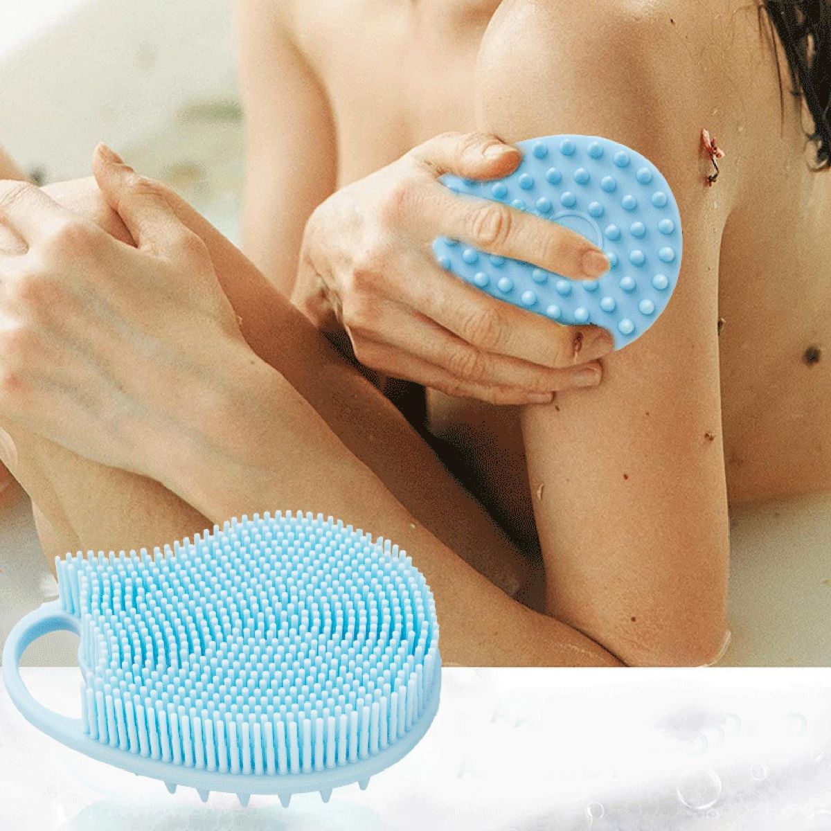 Shower Brush Head Scrubber Silicone Exfoliating Body Brush Blue