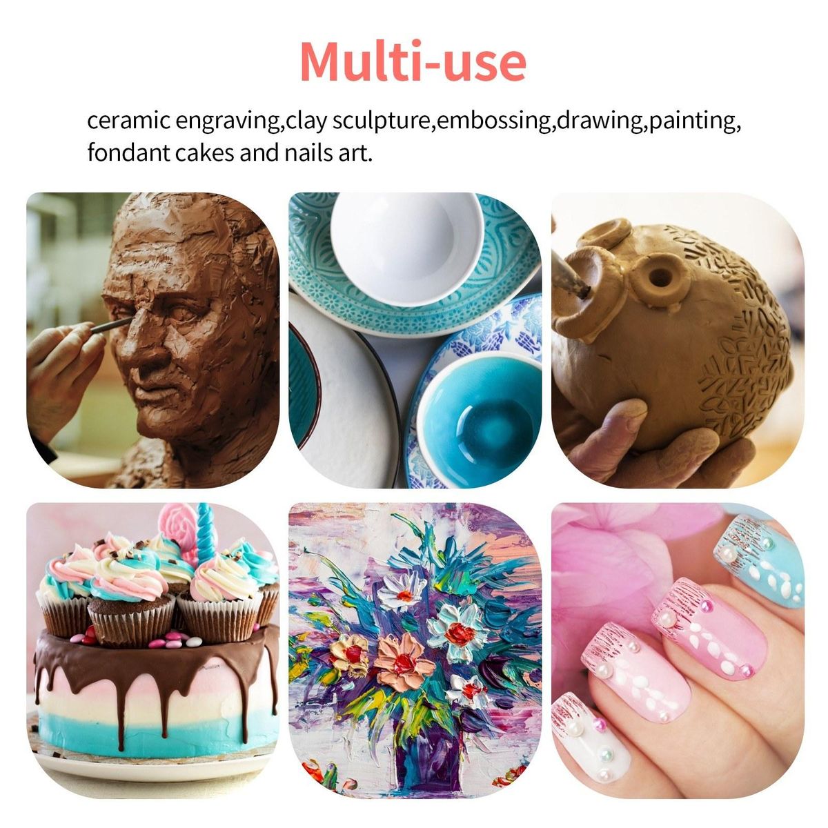 13pcs Clay Sculpture Kit with Pencil Bag Acrylic Rod Indentation Pen Clay beginner's set for Fondant Cakes/DIY Ceramic Clay/Nails Art