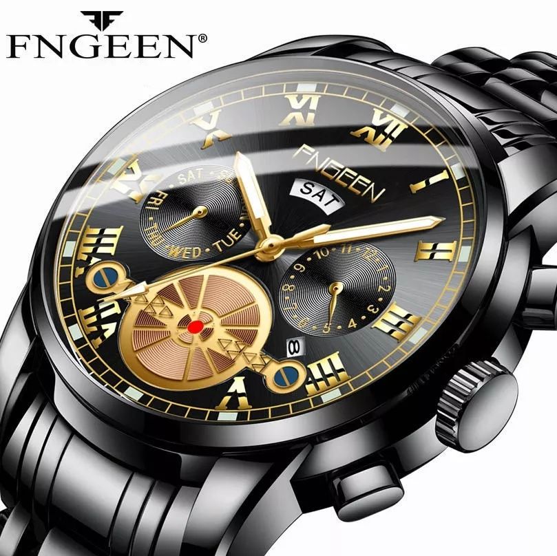 Male Luxury Waterproof Steel Black Wristwatch