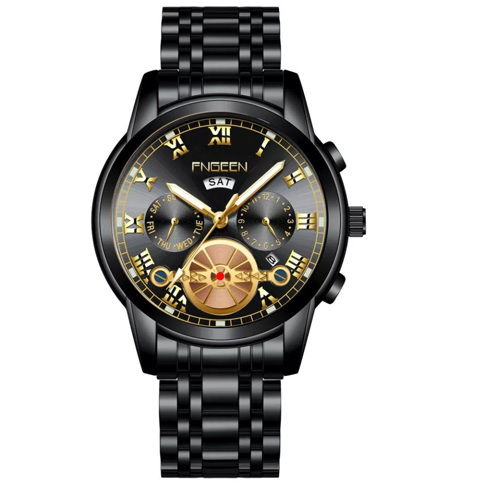 Male Luxury Waterproof Steel Black Wristwatch