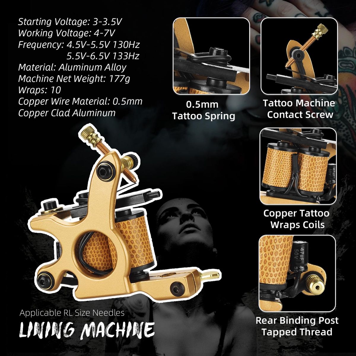ATOMUS Complete Tattoos Kit Body Art Tattooing Machine Set Powers Source Foot Pedal Grips Tips with for Beginners & Starter Tattoos Aritsts