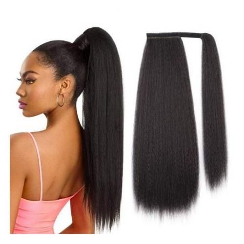 Huameisi Long Straight Yaki Ponytail Hair Extension Ladies Wigs
