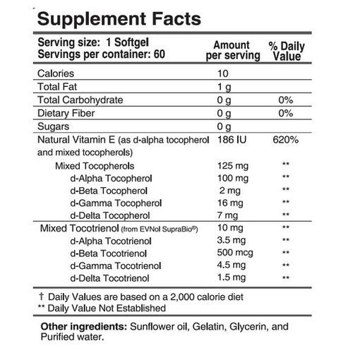 Vitamin E 60Softgel All Four Alpha, Beta, Gamma, Delta Tocopherols & Tocotrienols