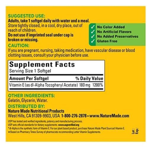 Vitamin E 180 Mg (400 IU) Dl-Alpha Softgels.