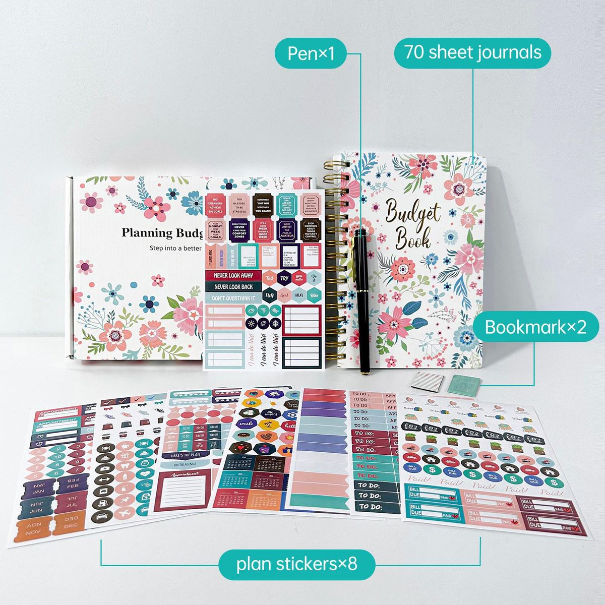 DIY Journal Kit Planner Notebook Scrapbook & Diary Supplies Set Fun Cute Art & Crafts Stuff Including Sticker/Paper Clip/Picture Frame/Glittery Tape/Magnetic Bookmark Great Gift for 8-14 Year Old Girl Teens