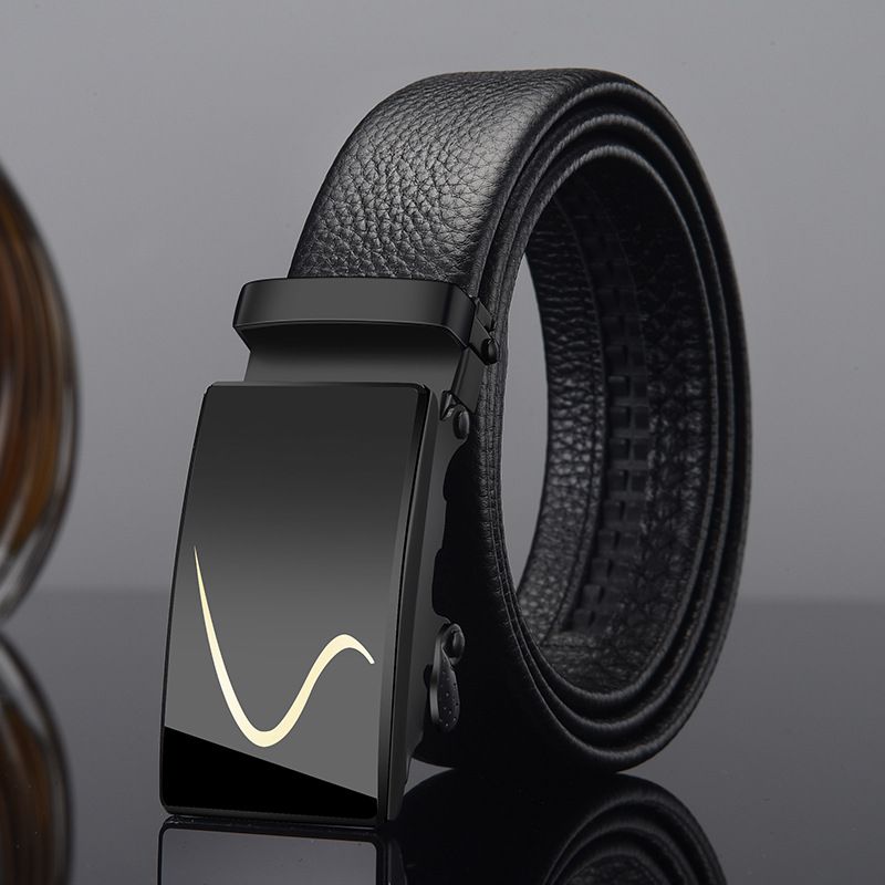 Men's Belt Leather Automatic Buckle - Black