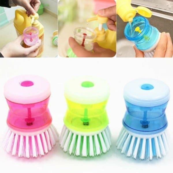 Dish Washing Brush With Liquid Soap Dispenser - 3 Pcs