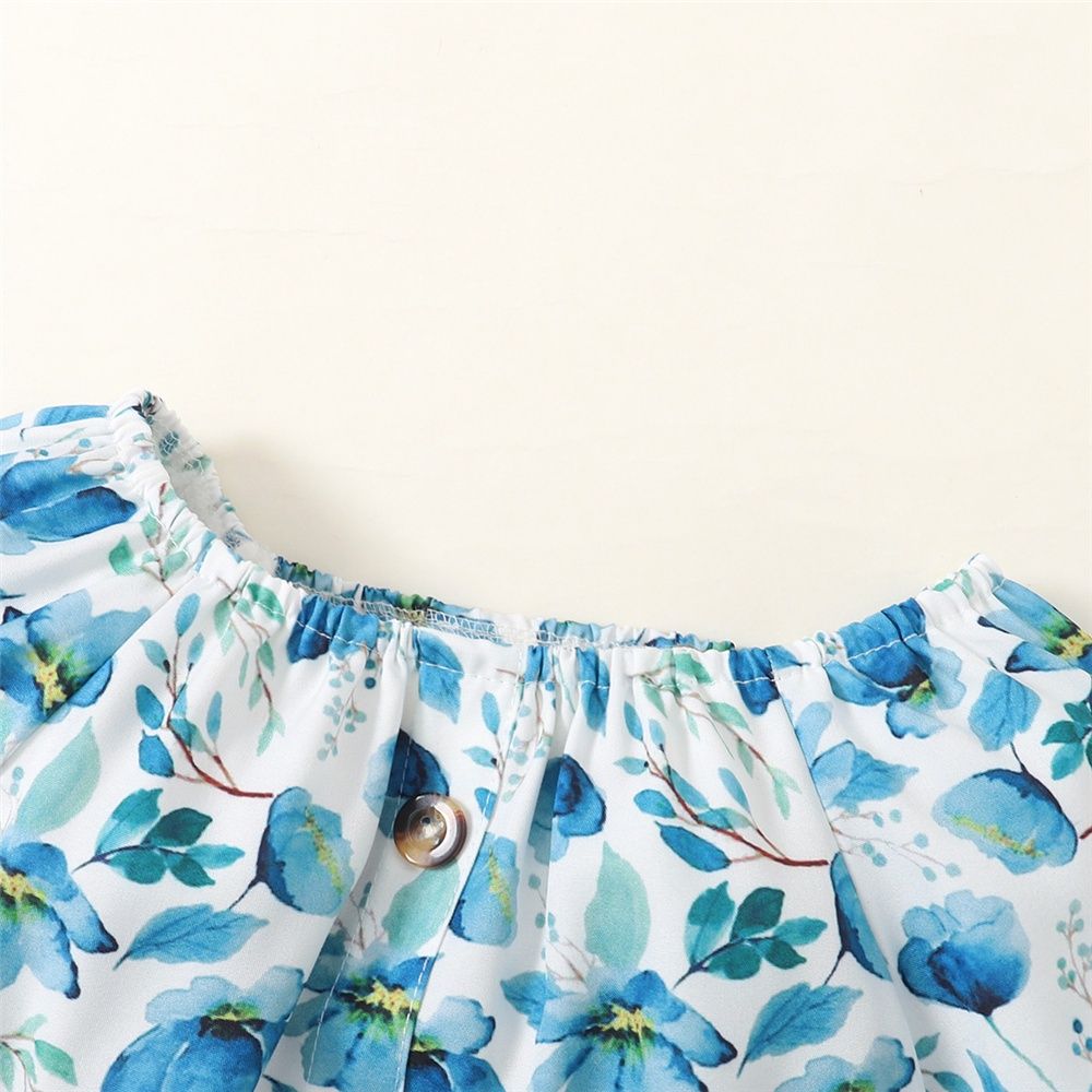 1-5Years Kid Girl Floral Short Sleeve Top+Plain Color Shorts+Headwear