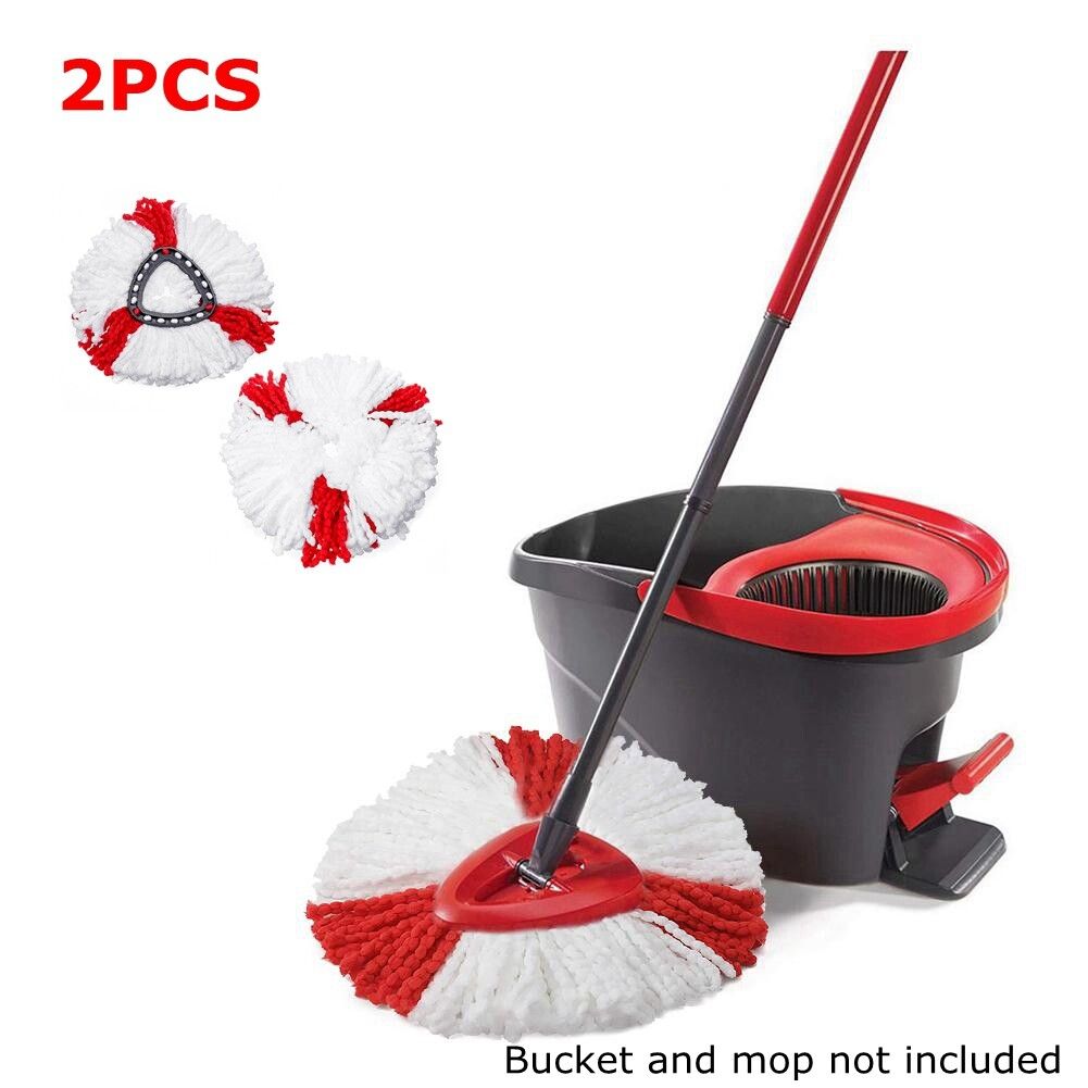 2pcs Easy 360° Magic Rotating Spin Mop Head Microfiber Replacement Head Apply To Adapt O-Cedar / Vileda Triangle Mop Red