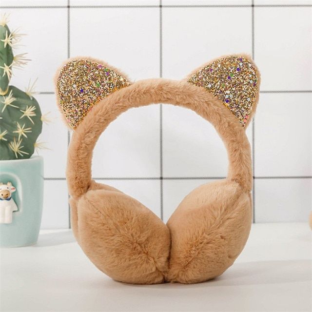 Sequins Cat Ears Plush Children Warm Earmuffs Winter Cold S