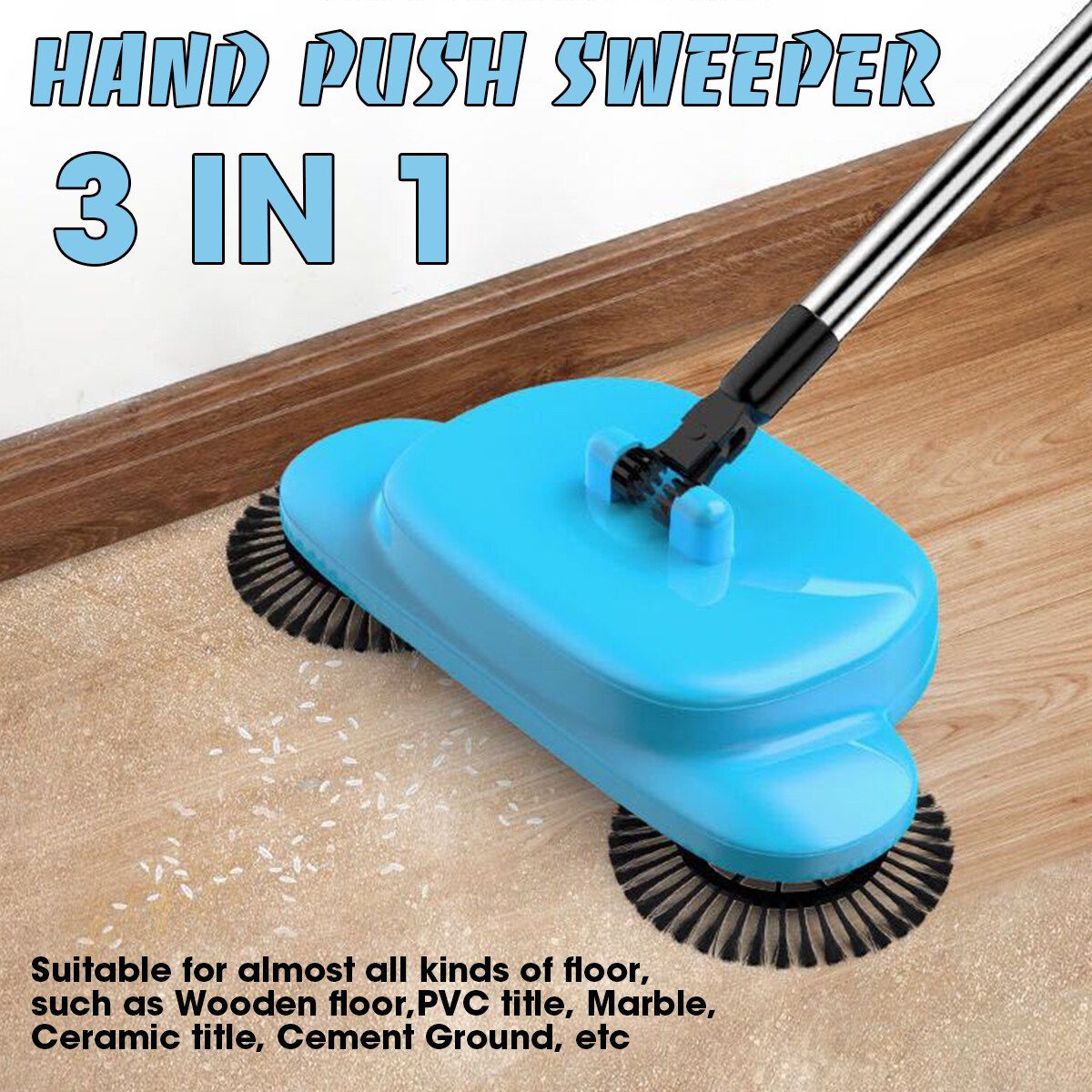 Hand-push Sweeping Household Broom Dustpan Mop 3-in-1 Machine