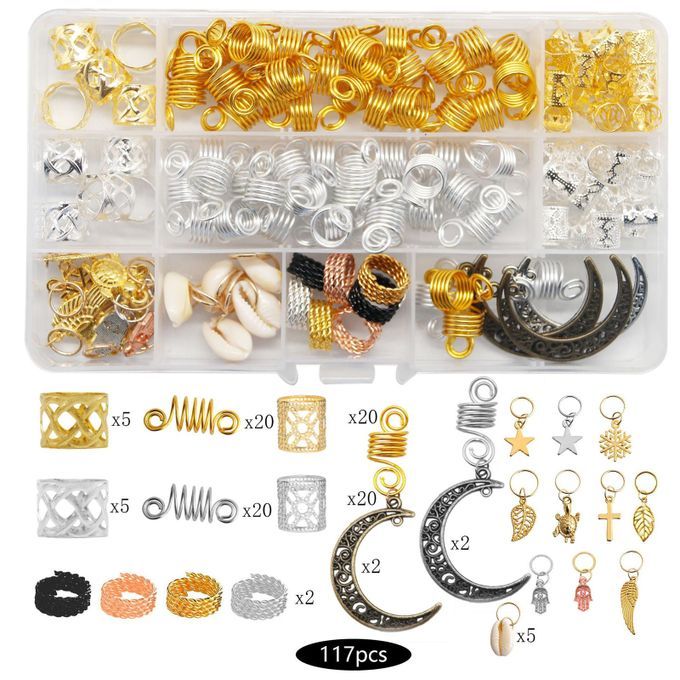 117PCS Dreadlocks Accessories Hair Jewelry Pendant Clips