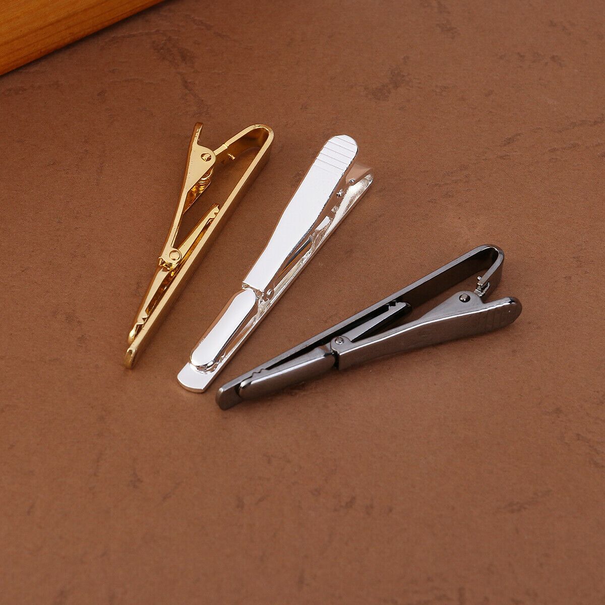 3PCS Men Metal Silver Gold Necktie Tie Bar Clasp Clip Pin