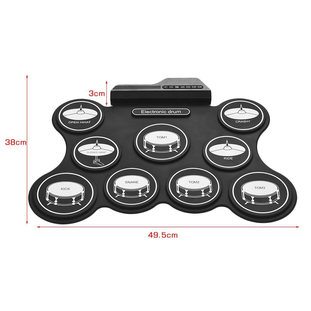 Portable USB Roll Up Drum Kit Digital Electronic Drum Set 9 Silicon Drum Pads with Drumsticks Foot Pedals for Beginners Children