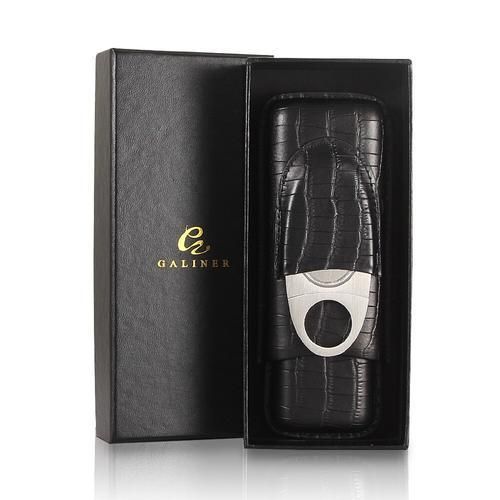 Crocodile 2 Tubes Cigar Case Travel Leather Cigar Humidor Box With Cutter