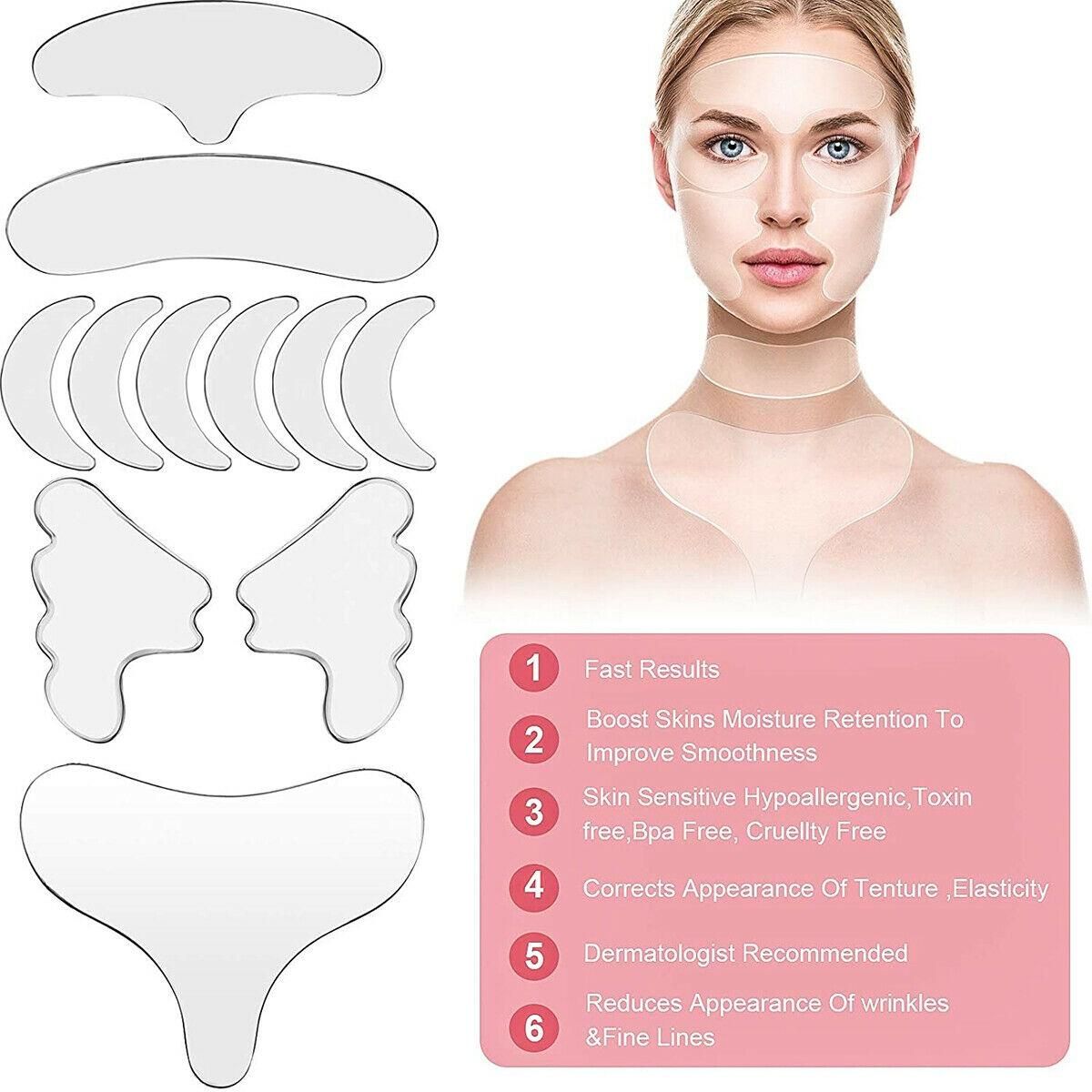 11Pcs Reusable Silicone Wrinkle Removal Sticker Face Forehead Neck Eye Sticker Pad Anti Aging Skin Lifting Care Patch