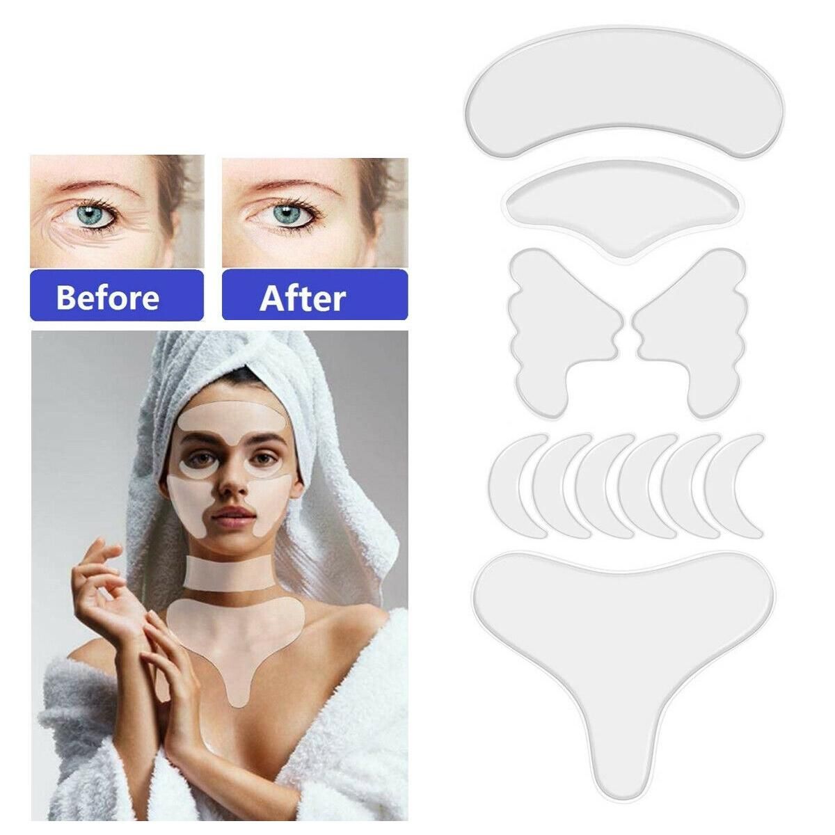 11Pcs Reusable Silicone Wrinkle Removal Sticker Face Forehead Neck Eye Sticker Pad Anti Aging Skin Lifting Care Patch