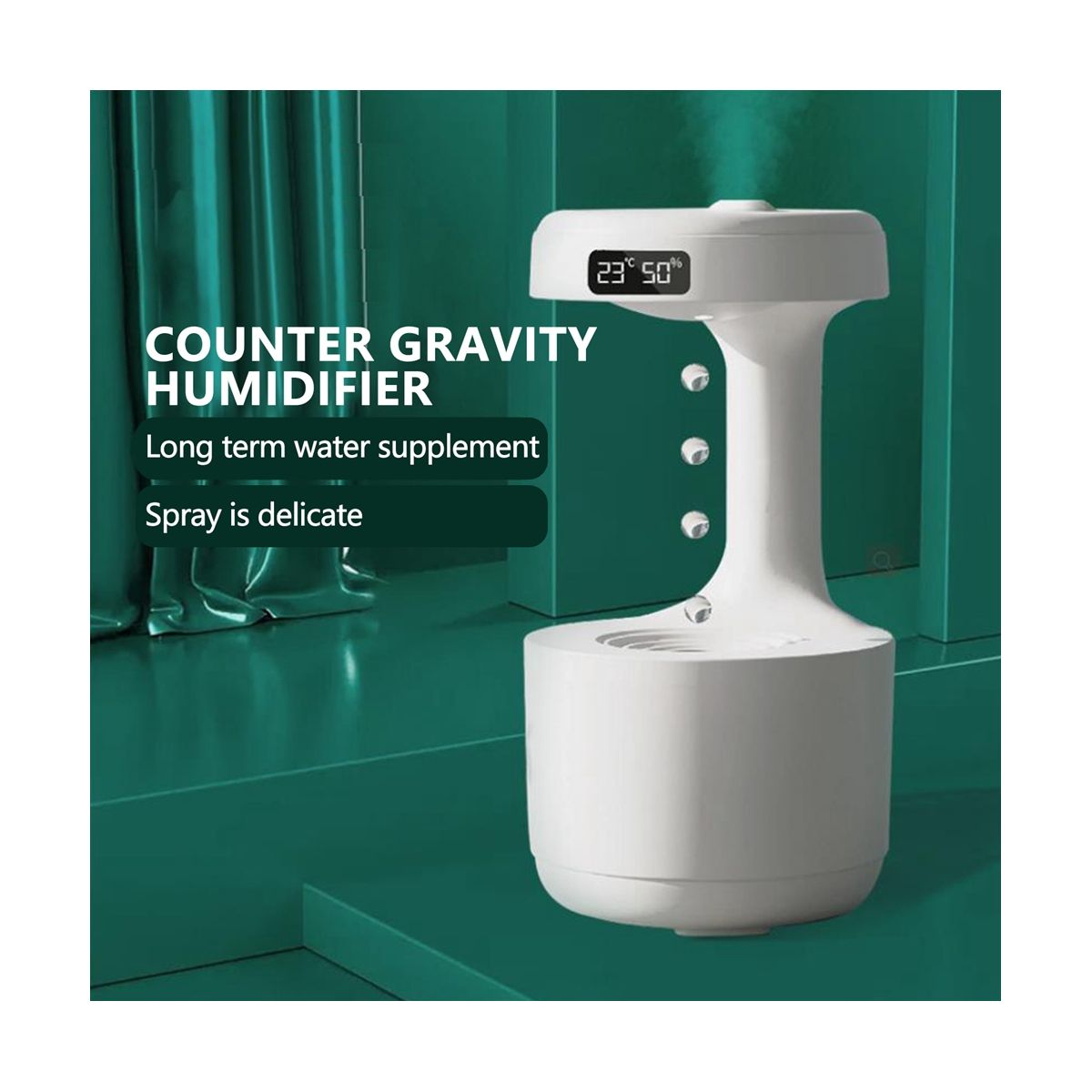 800ML  Home Anti-Gravity Water Droplets Ultrasonic Cool Mists Maker with LED Display for Bedroom Office