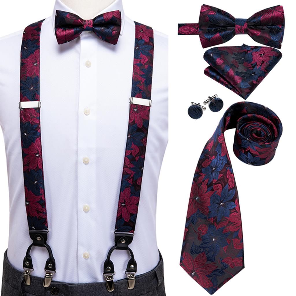 Silk Adult Men's Suspender Set 6 Clips S Vintage Gold Red Pink Green