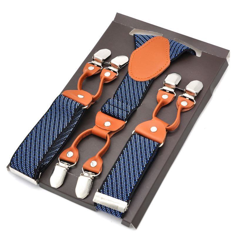 Men's Suspenders Leather S Y-back Shape Elastic Mens Trouser 6 Clips Adult