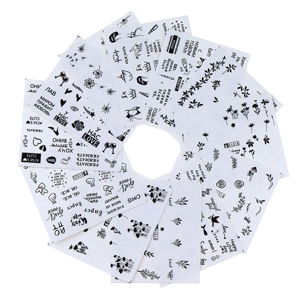 12Pcs Women Girls Nail Art Stickers Letter Body Art Tips Decals Mixed