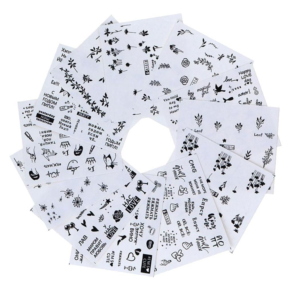 12Pcs Women Girls Nail Art Stickers Letter Body Art Tips Decals Mixed
