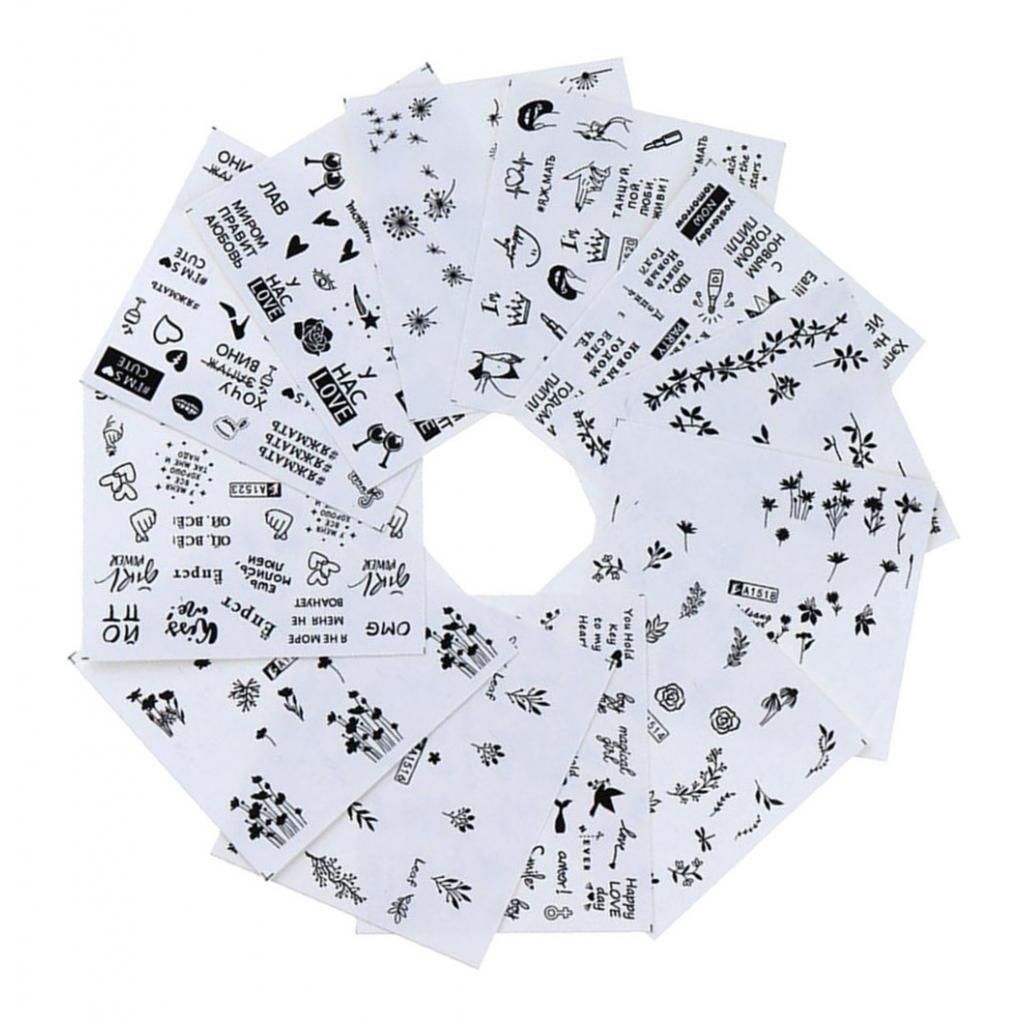12Pcs Women Girls Nail Art Stickers Letter Body Art Tips Decals Mixed