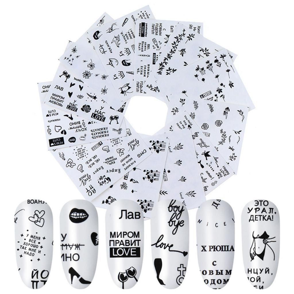 12Pcs Women Girls Nail Art Stickers Letter Body Art Tips Decals Mixed