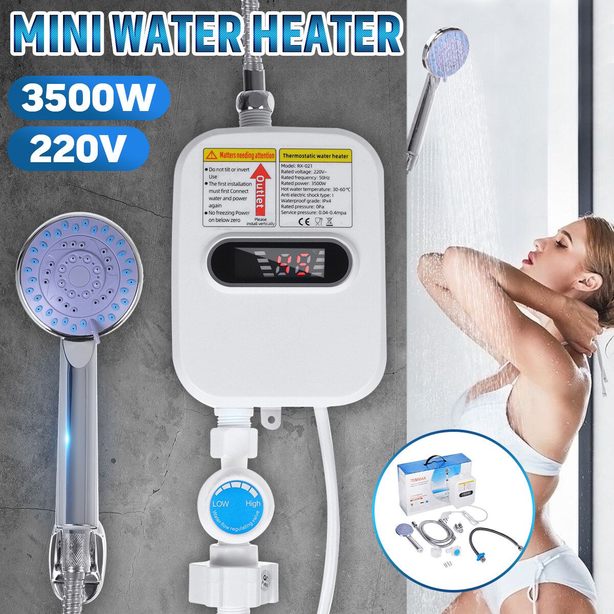 Hot Water Heater Tankless Propane Gas Home Instant Boiler Bathroom Shower