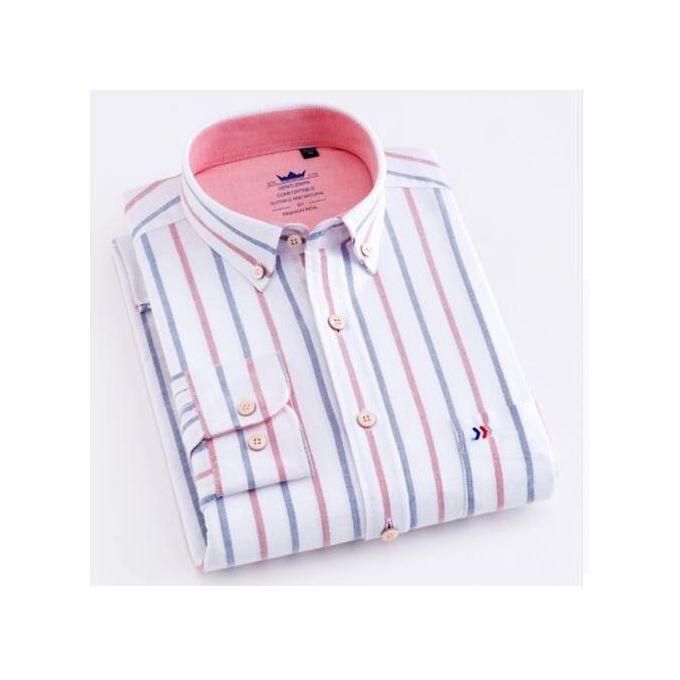 Button Down Office Work Men's 100% Cotton Multi Striped Oxford Dress Shirts With Left Chest Pocket Smart Casual Slim Fit Shirt(201806-20)