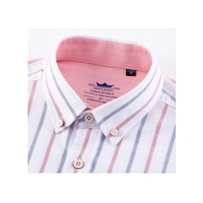 Button Down Office Work Men's 100% Cotton Multi Striped Oxford Dress Shirts With Left Chest Pocket Smart Casual Slim Fit Shirt(201806-20)