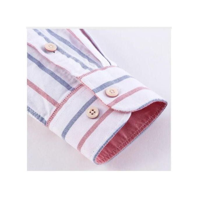 Button Down Office Work Men's 100% Cotton Multi Striped Oxford Dress Shirts With Left Chest Pocket Smart Casual Slim Fit Shirt(201806-20)