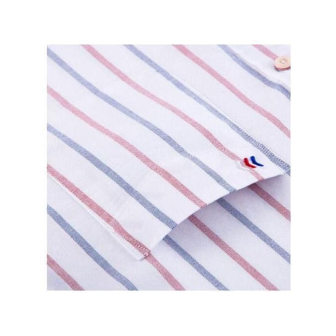 Button Down Office Work Men's 100% Cotton Multi Striped Oxford Dress Shirts With Left Chest Pocket Smart Casual Slim Fit Shirt(201806-20)
