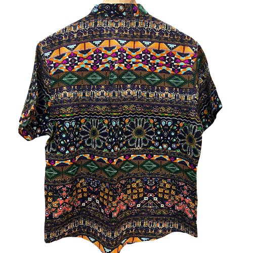 Men Ethnic Tribal Printed Bishop Neck Short Sleeves Shirt- Green