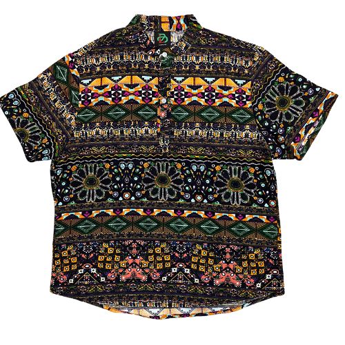 Men Ethnic Tribal Printed Bishop Neck Short Sleeves Shirt- Green