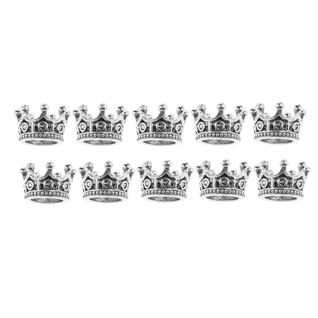 10 Pcs Mini Crown Charms Alloy Beads Large Hole For Jewelry Sliver