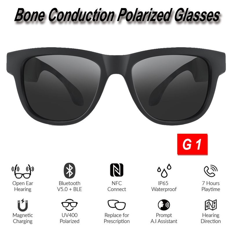 Smart Bone Conduction Bluetooth 5.0 Sunglasses Open-Ear Headset Polarized Eyeglasses Wireless Glasses Waterproof