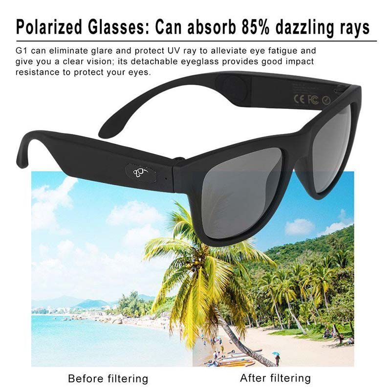 Smart Bone Conduction Bluetooth 5.0 Sunglasses Open-Ear Headset Polarized Eyeglasses Wireless Glasses Waterproof