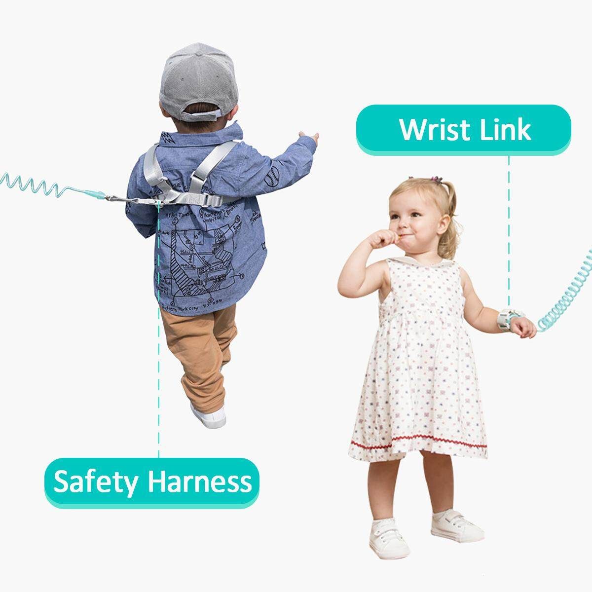 2/2.5M Toddler Kids Baby Anti-lost Safety Walking Harness + Wrist Link Hand Strap Leash Green